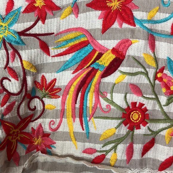 Savana Jane Womens Top Size L Tan Striped Colorful Embroidery Lace Trim Cropped - Picture 9 of 13